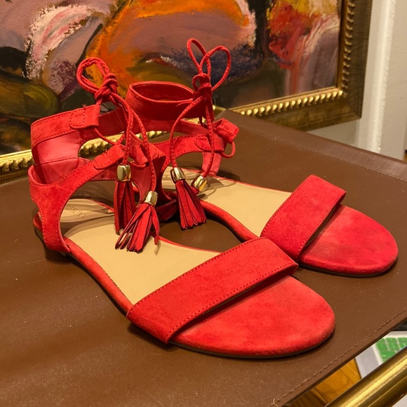 Merona Shoes - Merona straply red faux suede tassel tie sandals, size 11